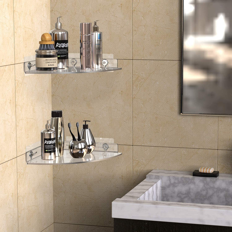 Geekdigg 2 Pack Corner Shower Caddy Shelf, Acrylic Wall Mounted Bathroom Shelf With No