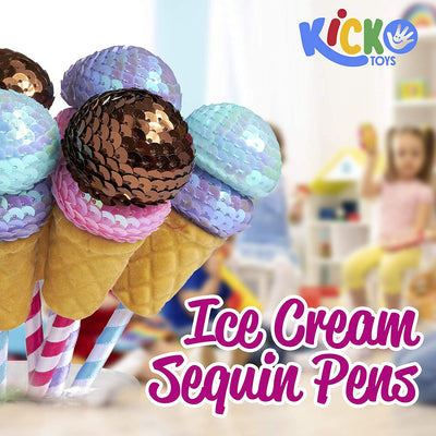 Ice Cream Sequin Pens - 6 Pack - 10 Inch Ice Cream Pen in Sparkling Design - Ice Cream