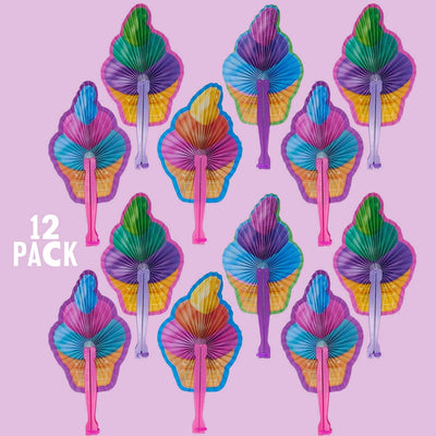Kicko 10 Inch Folding Ice Cream Paper Fan - 12 Pieces of Accordion Style Multicolored