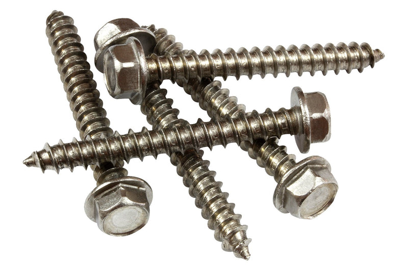 14 X 1-1/4" Stainless Indented Hex Washer Head Screw, (25 pc), 18-8 (304) Stainless Steel