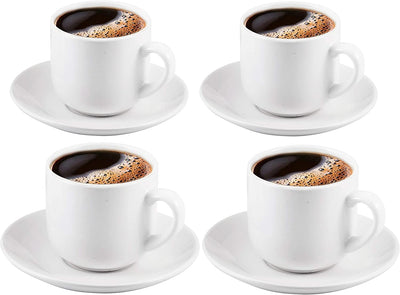 Espresso Cups with Saucers by Bruntmor - 4 ounce - Matte Black Exterior, Solid Color