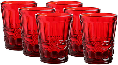 Colored Water Glasses Vintage-inspired Pattern 8 Ounce Wedding Glasses set of 6- Solid