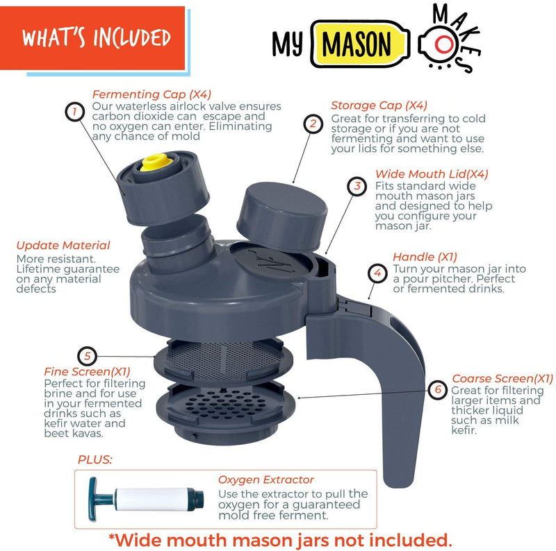 My Mason Makes Multipurpose Starter Kit - 3 Wide Mouth Mason Jar Lids, 1 Detachable