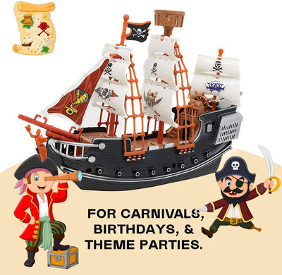 Kicko Skeleton Pirate Ship Galleon - 1 Pack - 10 Inch - Caribbean Adventure Toys for Kids