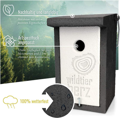 I wood concrete nesting box for Kohlmisen CO weatherproof nesting cavity with 32 mm