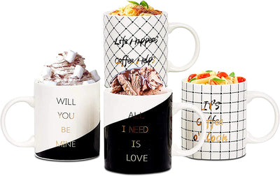 Womans Gifts Ideas of 4 Cute Cat Cups Romantic Coffee Cat Mugs Wedding Gifts, 12 Oz