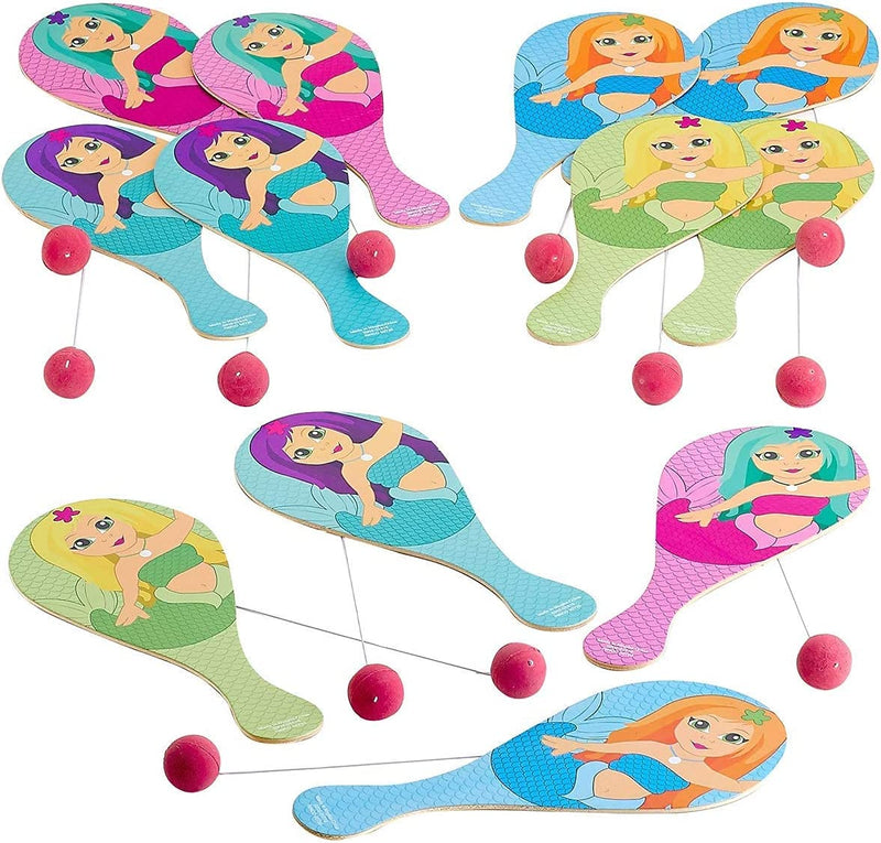 Kicko Mermaid Paddle Ball 12 Pack - Party Favors - Party Prizes for Children Games