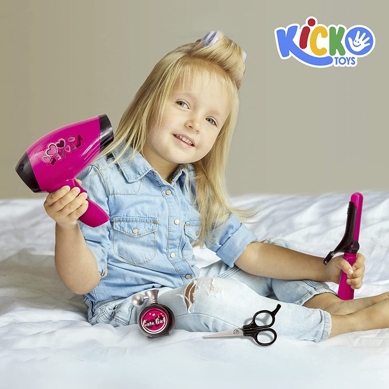 Kicko Hair Stylist Set for Girls - 5 Pieces Kids Hairdresser Tools - Perfect for Pretend