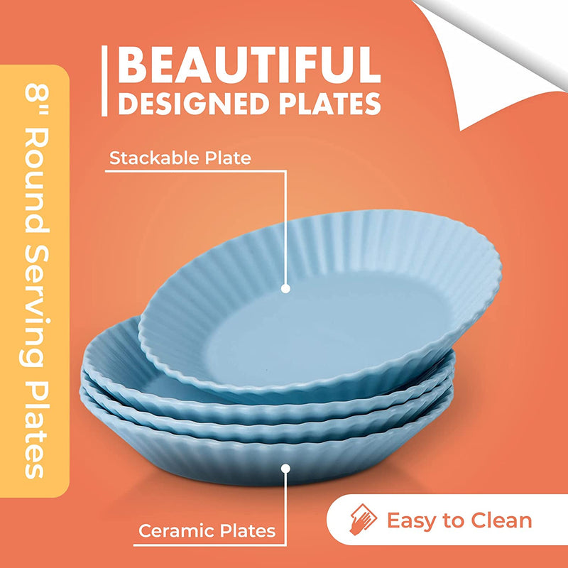 Dinner Plates Plate Set of 4 Elegant Matte 8" Round Ceramic Restaurant Serving Inner