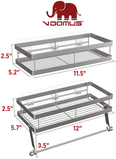 Vdomus Shower Shelves for Tile Walls with Towel Holder, 2 in 1 Adhesive Shower Caddy