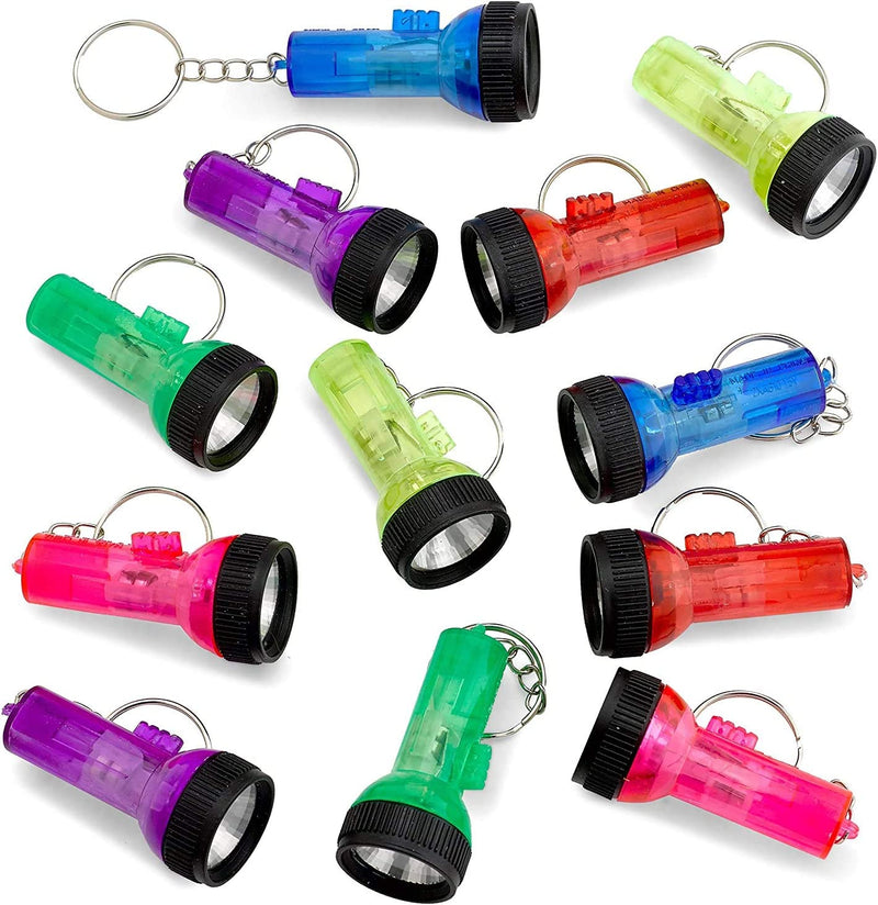 Kicko Mini Flashlight Keychains - 12 Pieces Assorted Color Mini Plastic Pocket Torch - 2