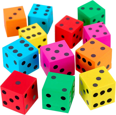 Kicko Dice Erasers - 12 Pack - Colored Dice Designed Rubber Erasers Set- for School
