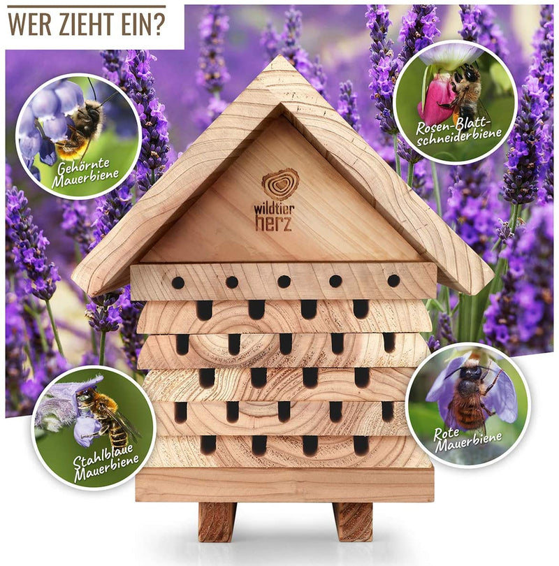 I bee hotel heavy design made of screwed solid wood nesting aid