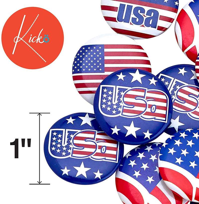 Kicko USA Buttons - 48 Pack, Patriotic American Pins - Party Favors