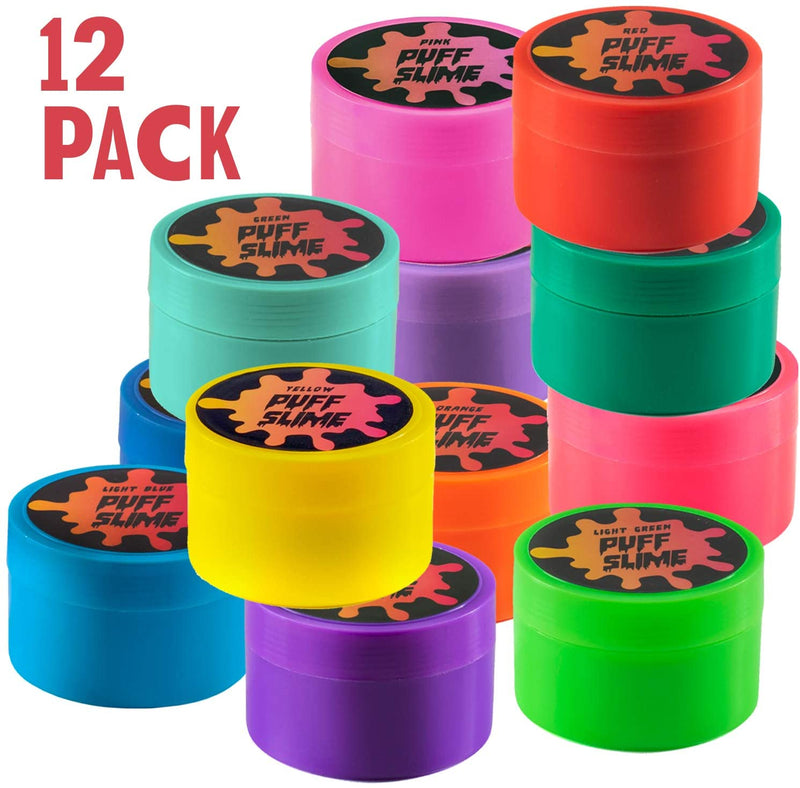 Squeeze Craft Puff Slime - 12 Pack Jumbo Mud Putty Assorted Bright Colors - 2 Oz. per