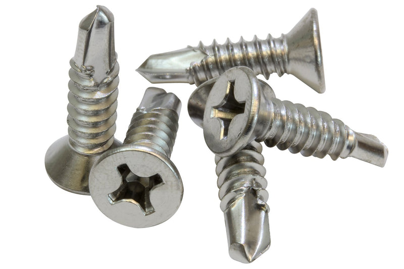 14 X 1" Stainless Flat Head Phillips Self Drilling Screw, (25 pc), 18-8 (304) Stainless