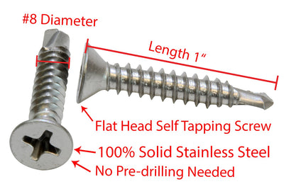 8 X 1'' Stainless Flat Head Phillips Self Drilling Screw, (50 pc), 18-8 (304) Stainless