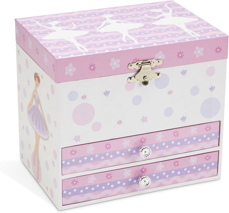 Jewelkeeper White and Purple Ballerina Musical Jewelry Box with 2 Pullout Drawers, Swan