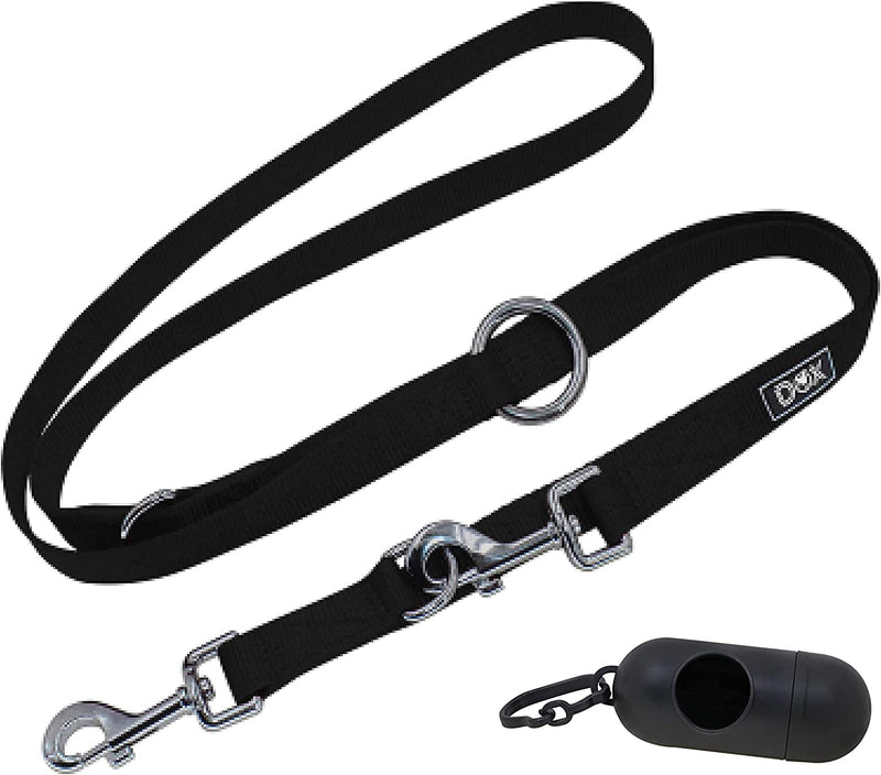 DDOXX Nylon Dog Leash, 3-Way Adjustable, 6.6 ft - for Dogs Large & Small - Double Dog