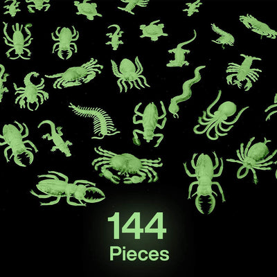 Kicko Glow in the Dark Insects - 144 Pieces of Pests and Bugs - Centipede, Lizard, Spider