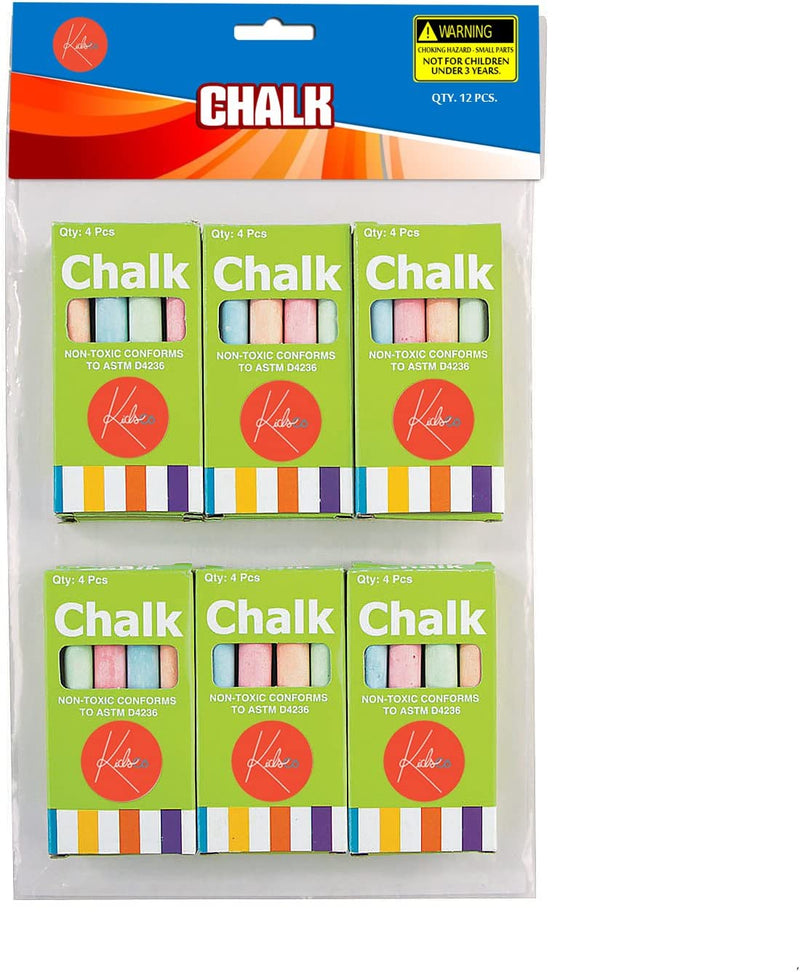 Kicko 12 Boxes of Colored Chalk, 3.5 Inches 4 Sticks per Box Assorted Colors, Non-Toxic