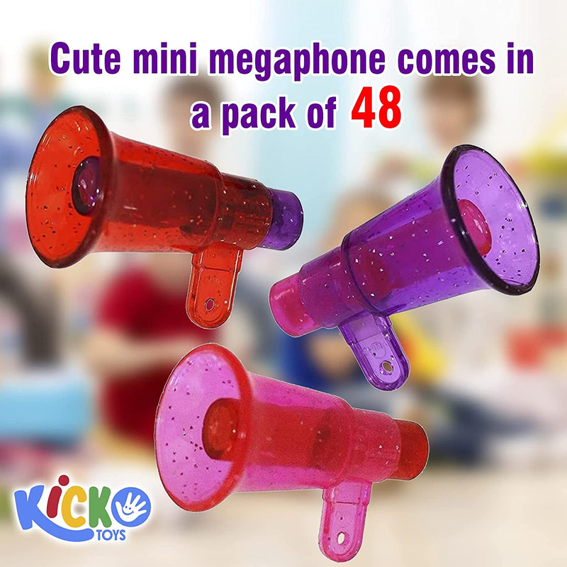 Kicko Colorful Megaphone Whistles with Glitter - 48 Pack - Multi-Colored Cheerleading