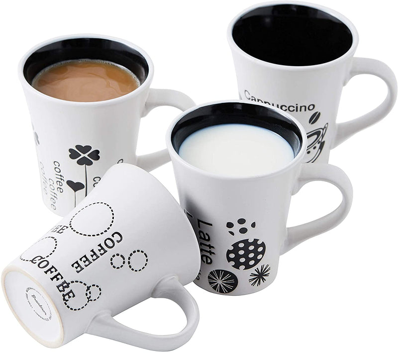 Bruntmor Set Of 4 Matte Black Novelty Coffee-Themed Sayings for Coffee, Tea, Cocoa, Large