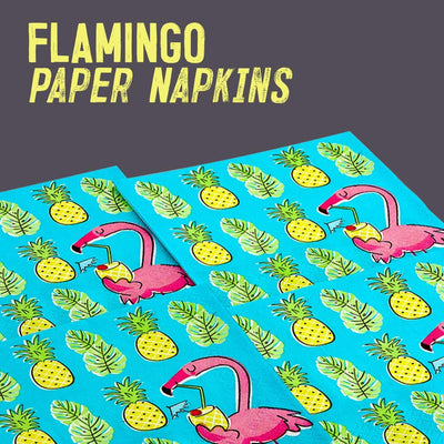 Kicko Tropical Paper Napkins - 64 Pack, with Flamingos and Pineapples - 6.45 Inches