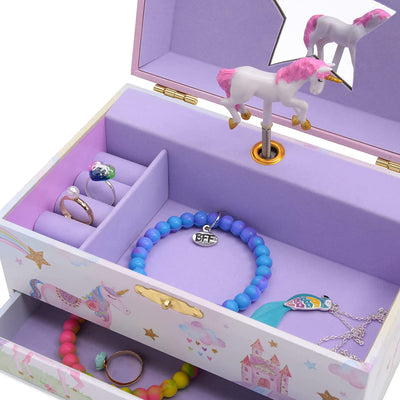 Jewelkeeper Girl's Musical Jewelry Storage Box with Pullout Drawer, Rainbow Unicorn