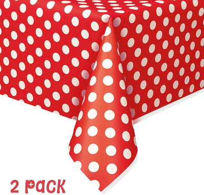Kicko Red Polka Dot Plastic Tablecloth - 2 Pack - 54 x 108 Inches - Disposable Table