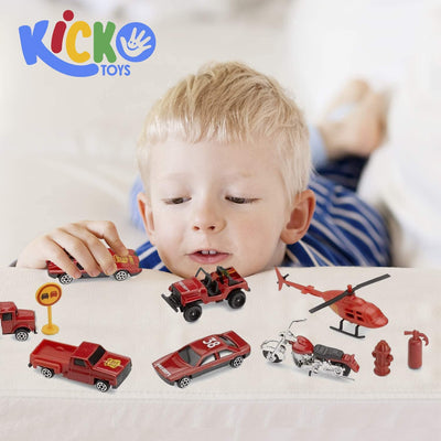 Kicko Rescue Vehicles Emergency Fire Collection - 15 Piece Vehicle Set Including Tractor