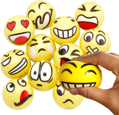 Kicko Emoji Squish Balls - 12 Pack - Emoticon Play Balls - for Party Favors, Stress