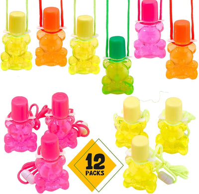 Kicko Bear Bubble Bottle Necklaces - Pack of 12 - Bottle 1.5 X 3 Inches, 30 Inch Cord