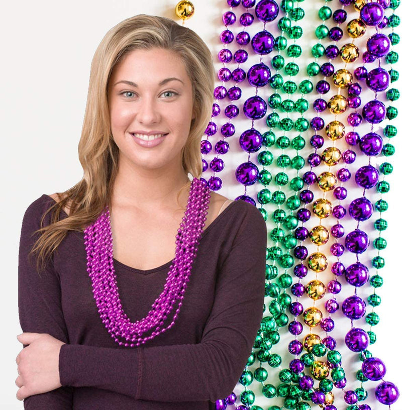 Kicko Mardi Gras Beads Necklace - 288 Pieces Metallic Bulk Party Favor Beaded Necklace