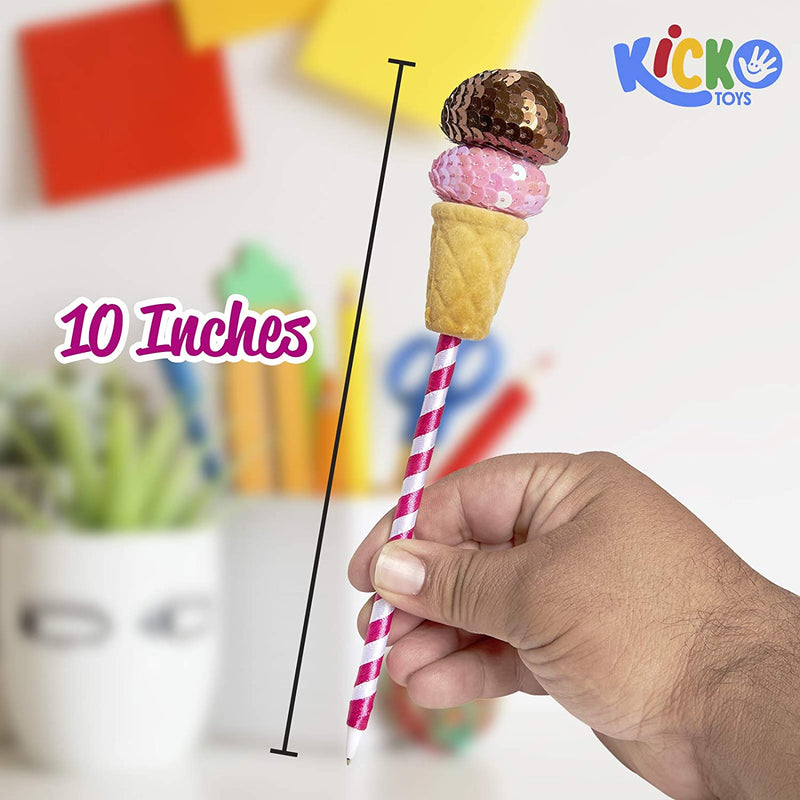 Ice Cream Sequin Pens - 6 Pack - 10 Inch Ice Cream Pen in Sparkling Design - Ice Cream