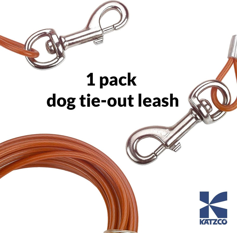 Katzco Dog Leash - Heavy-Duty Tie-Out Chain Cable - 20 Feet Long - for Dogs up to 60 lbs