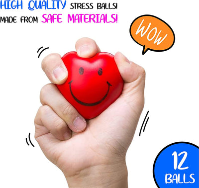 Neliblu Heart Stress Balls - Valentines Day Red Hearts 3" Smile Face Squeeze Stress