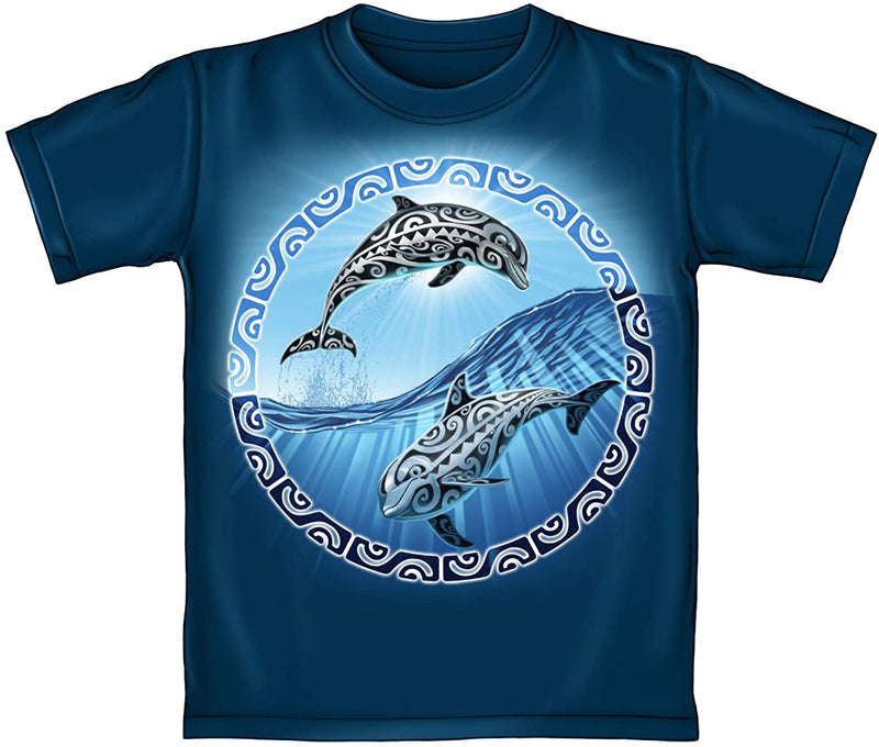 Tribal Dolphins Navy Youth Tee Shirt (Medium 8/10