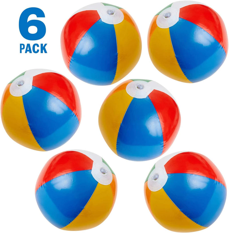 Kicko 6 Pack Inflatable Beach Balls - 12 Inch, Rainbow Colored - for Swimming Pools, Pool