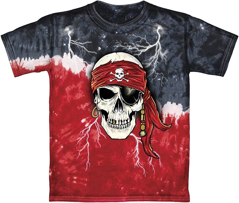 Pirate Skull Glow in The Dark Tie-Dye Youth Tee Shirt (Extra Small 4/5) Red