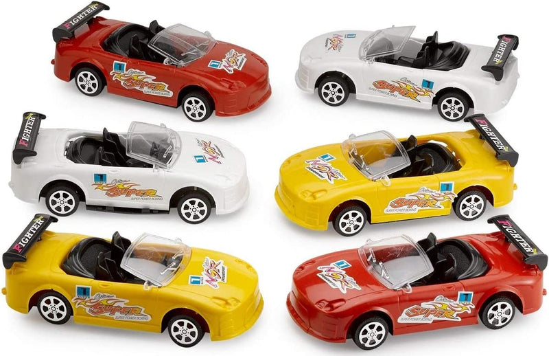 Kicko Friction Powered Pullback Race Cars - 6 Pack - Fast Speed Convertibles - Multicolor