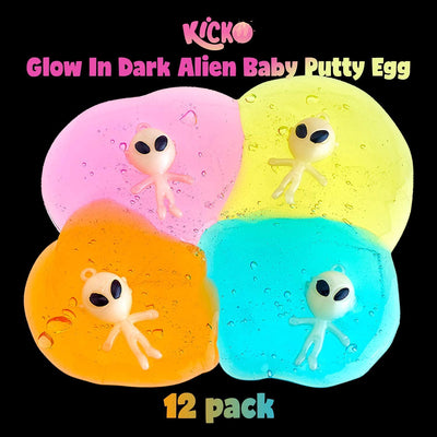 Kicko Glow in The Dark Baby Alien Putty Egg - Pack of 12 Colored, Gooey, and Squishy Putty
