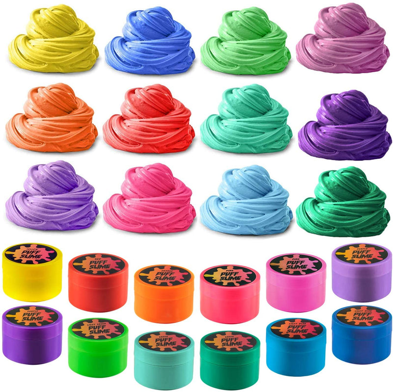 Squeeze Craft Puff Slime - 12 Pack Jumbo Mud Putty Assorted Bright Colors - 2 Oz. per