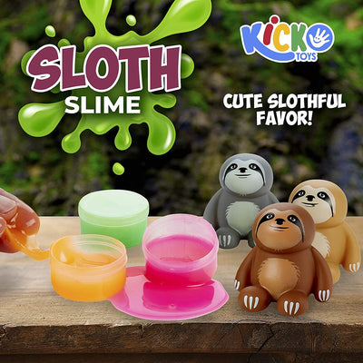 Kicko Sloth Slime - 6 Pack - Gooey Slime in a 2 Inch Clear Tub with a Sloth Lid - Party