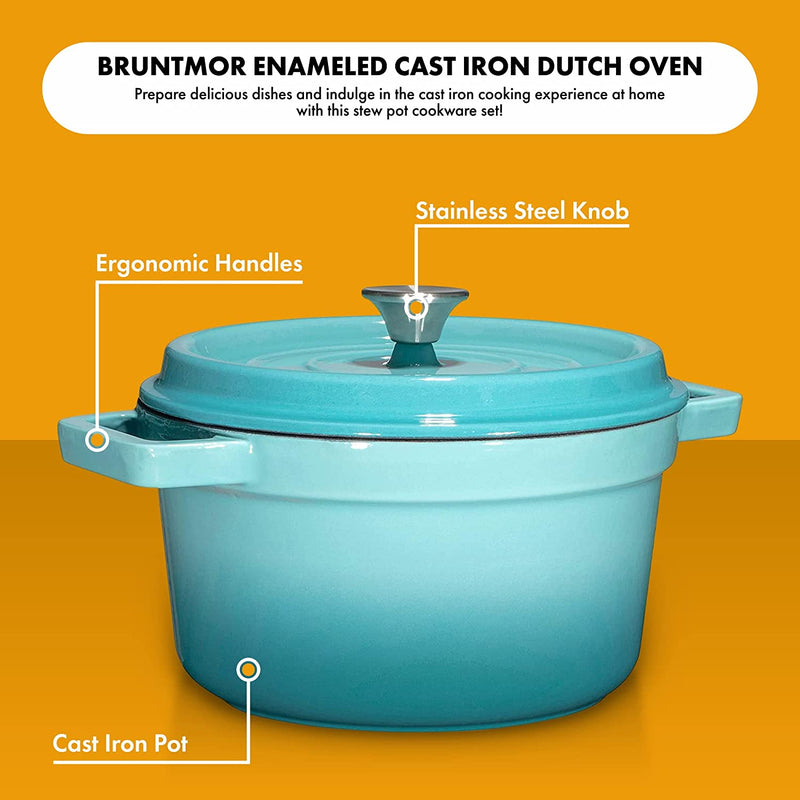 Bruntmor, Enameled Cast Iron Dutch Oven Casserole Dish 6.5 quart Large Loop Handles