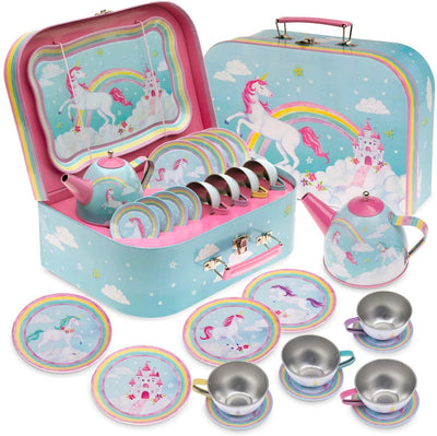 Tin tea service for girls tag bag children's dishes play kitchen 15 parts