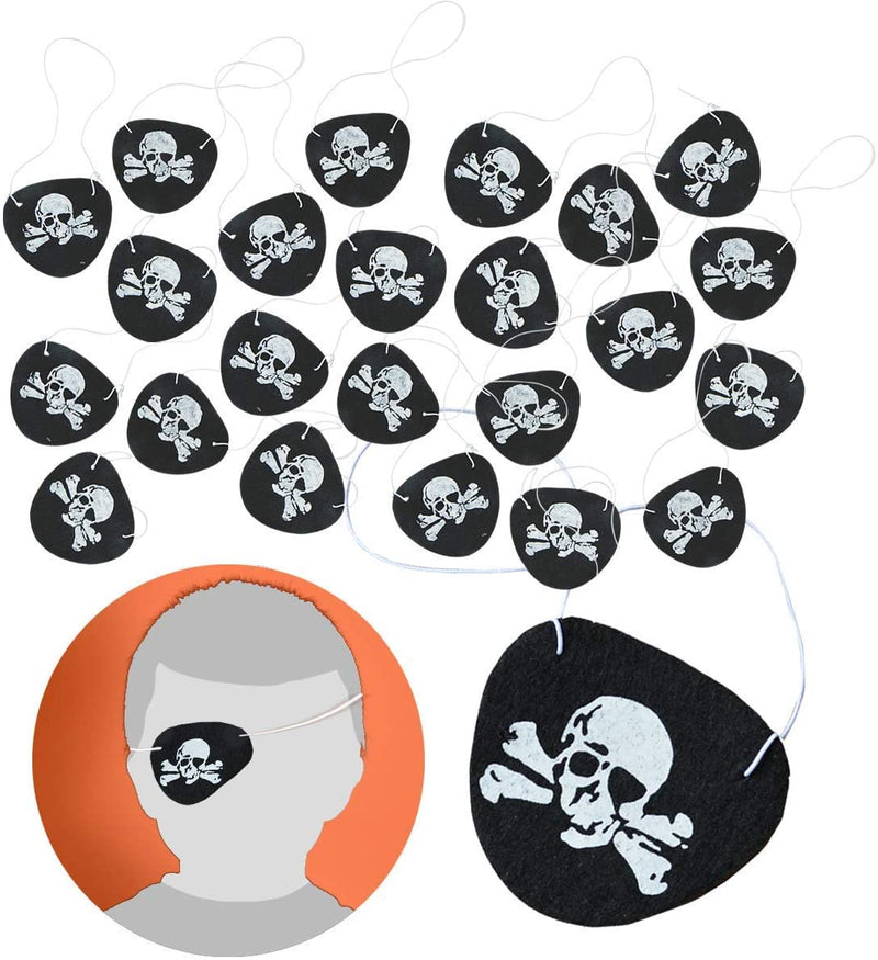 Kicko Black Felt Pirate Eye Patches with Skull Design - Pack