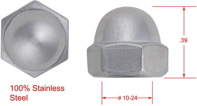 10-24 Stainless Acorn Cap Nut (100 Pack), by Bolt Dropper, 304 (18-8) Stainless Steel