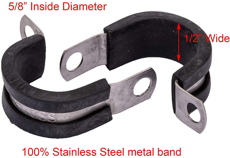 5/8" Diameter Stainless Cushion Cable Clamp, 18-8 Stainless Steel (25pc