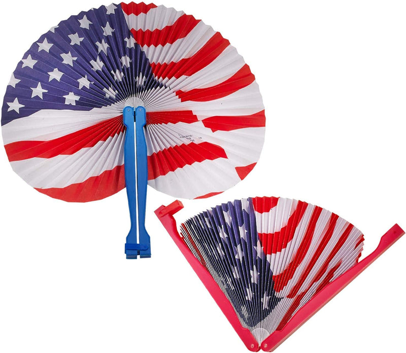 Kicko 10 Inch Folding Stars and Stripes Paper Fan - 12 Pieces Accordion Style Assortment